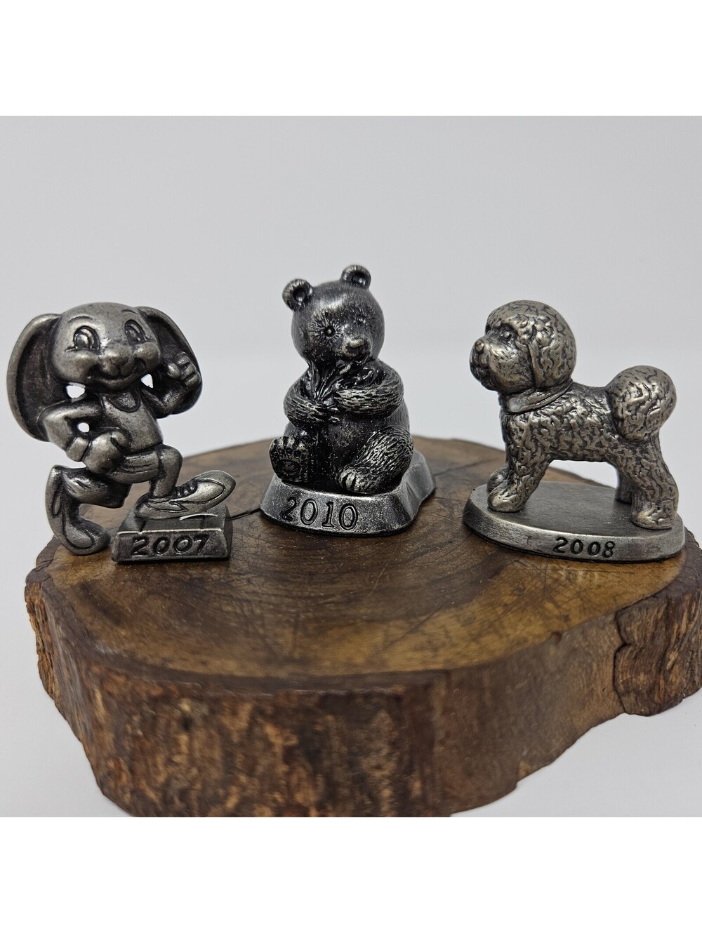 Girl Scout Cookie Incentive Pewter Figures 2007 Rabbit, 2008 Dog, 2010 Panda Set